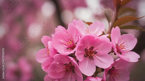 Blooming flowers sakura tree in spring video 4k. pink cherry blossom petals, springtime trees, blooming flowers, blurred background, 