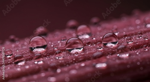Water Droplets on Leaf Surface Closeup with Reflection