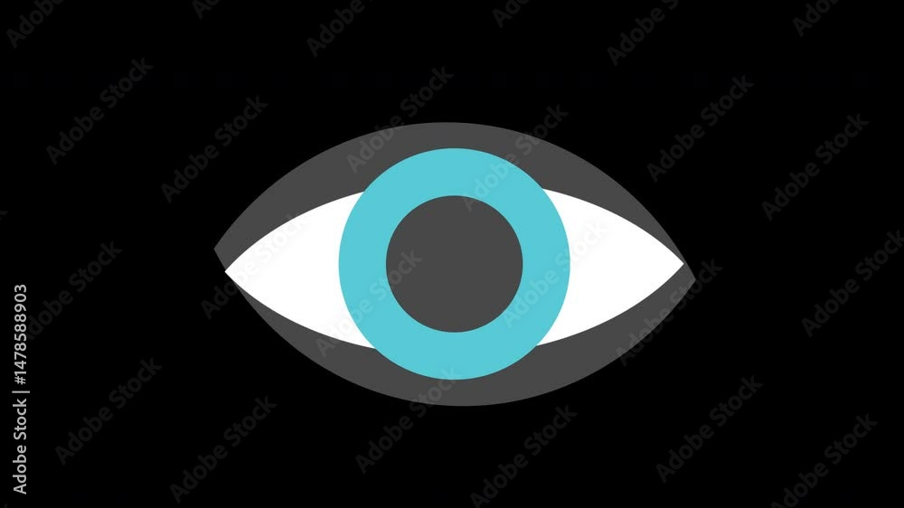a blue eye with a black outline icon concept loop animation with alpha channel