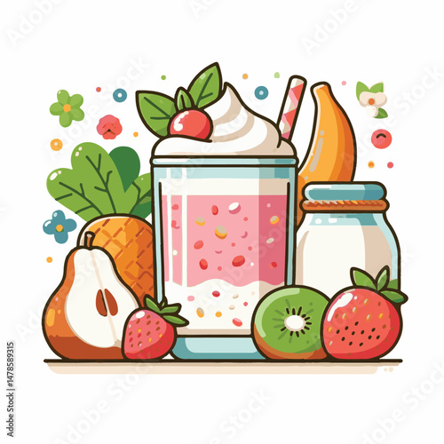yogurt, smoothie, fruit, fresh, food, diet, summer, healthy, dessert, breakfast, sweet, milk, organic, milkshake, delicious, glass, drink, strawberry, background, cocktail, beverage, shake, dairy, veg