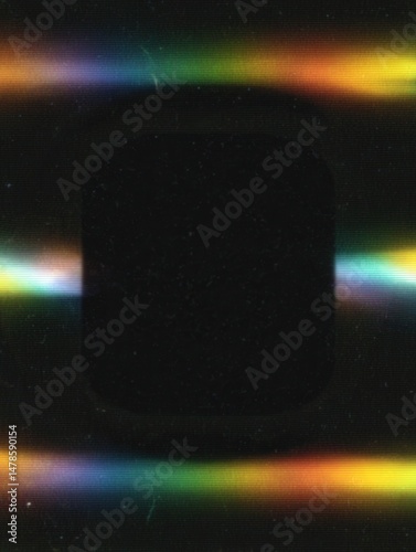 Light Spectrum abstract image showcasing vibrant light spectrum streaks against a dark background | Vintage Horizontal Spectral Light Bands Border - Retro Light Leak Effect on Dark Rounded Rectangle
