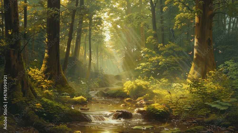Fototapeta premium Sunlit Forest Stream