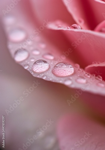 Water Droplets on Pink Flower Petal Macro