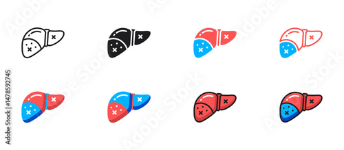 Liver disease icon showing human liver with medical symbols. Perfect for healthcare, hepatitis, organ damage, or medical condition vector illustrations.