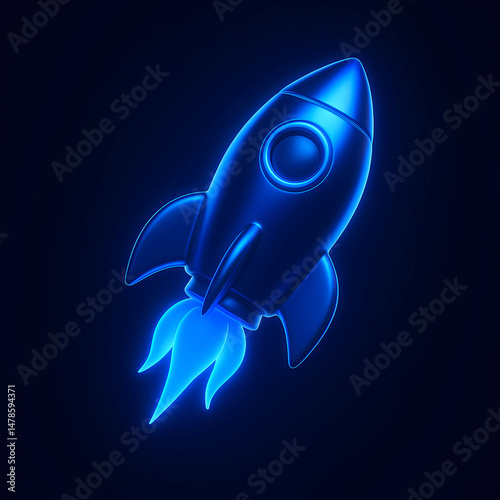 Glowing 3D Rocket in Space