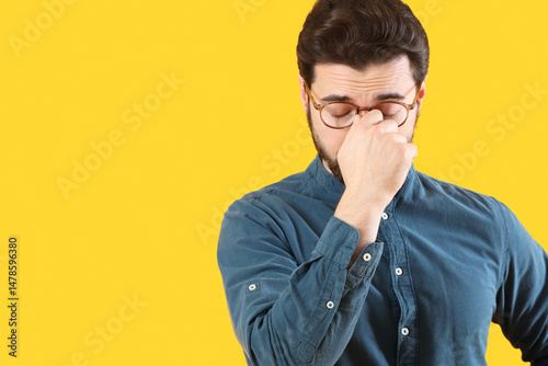 Portrait of worried man on ...