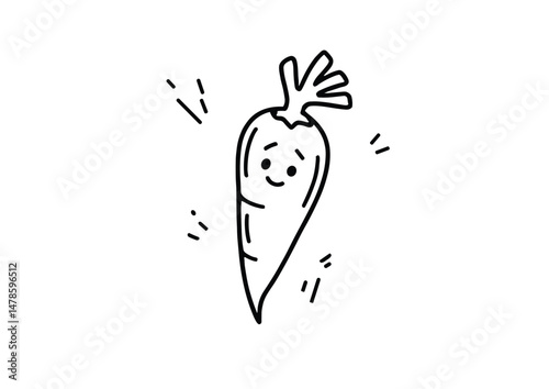 Smiley Carrot Coloring Page – A4 Black and White Printable Artwork for Kids