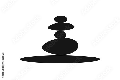Black Silhouette Balanced Stones Stack Meditation Illustration