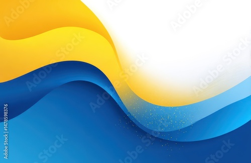 Abstract design with vibrant yellow and blue wavy shapes.