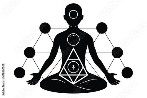 Black Silhouette Chakras Diagram in Yoga Style Illustration