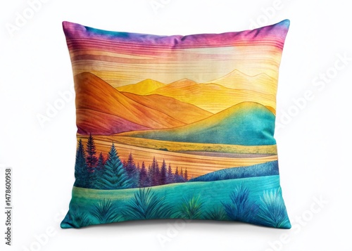 Modern Line Art Paper Texture Landscape Accent Pillow Design