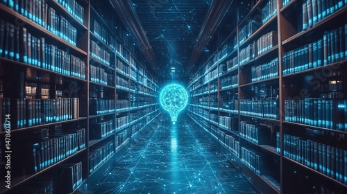 A futuristic university library displaying AI-powered research task checklists