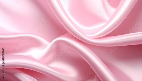 Elegant flowing pink fabric drapes gracefully, showcasing its smooth texture and soft sheen. This luxurious material is perfect for various design projects, evoking sense of sophistication