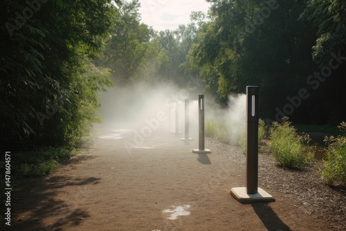 AI-controlled mist stations for hot days along walking path --ar 3:2 --v 7 Job ID: fd15607b-da68-402d-a9b3-20112e923160
