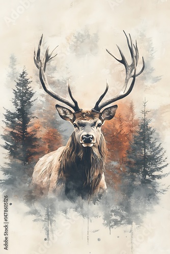 Majestic stag in autumnal forest