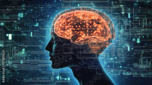 digital brain on a circuit board