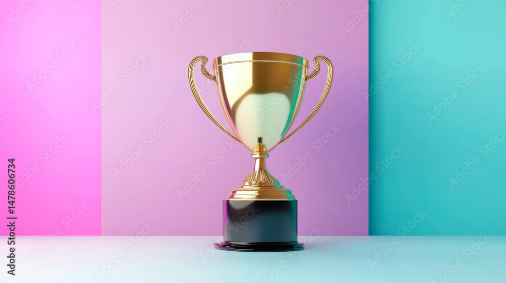 golden trophy, with a multi-colored background pink, purple golden trophy, with a multi-colored background pink, purple