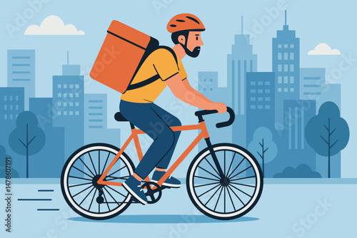 Bike messenger speeding through urban streets for fast package delivery. Dynamic city courier service concept in motion. cyclist in the city.