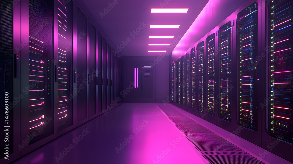 Fototapeta premium Illuminating modern data center interiors high-tech facility digital environment ambient lighting futuristic concept
