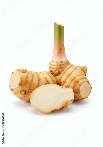 Galangal Root Still Life on White Background