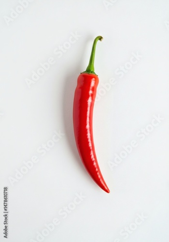 Single Red Chili Pepper Isolated on White Background