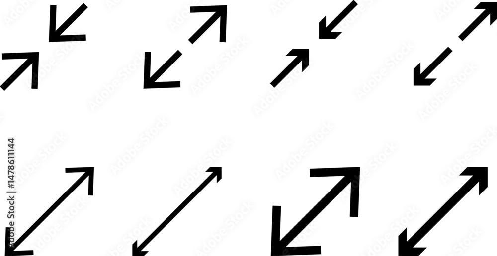 Full screen icon set. Expand size icons. Enlarge screen symbols. Trim view sign. arrows pointing outward expansion Full screen icon set. Expand size icons. Enlarge screen symbols. Trim view sign. arrows pointing outward expansion