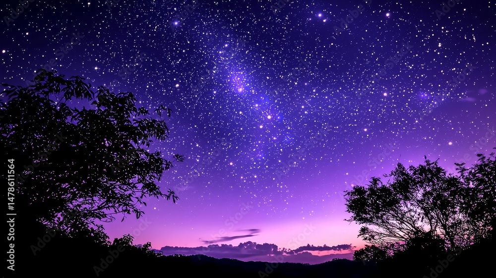 Fototapeta premium An enchanting illustration of a purple starry night sky.