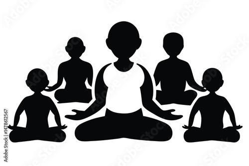 Black Silhouette of Senior Citizens Practicing Gentle Yoga Poses for Wellness and Balance