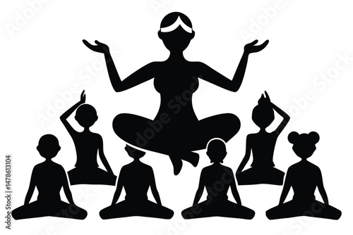 Black Silhouette of Yoga Teacher Leading Class in Calm and Mindful Style