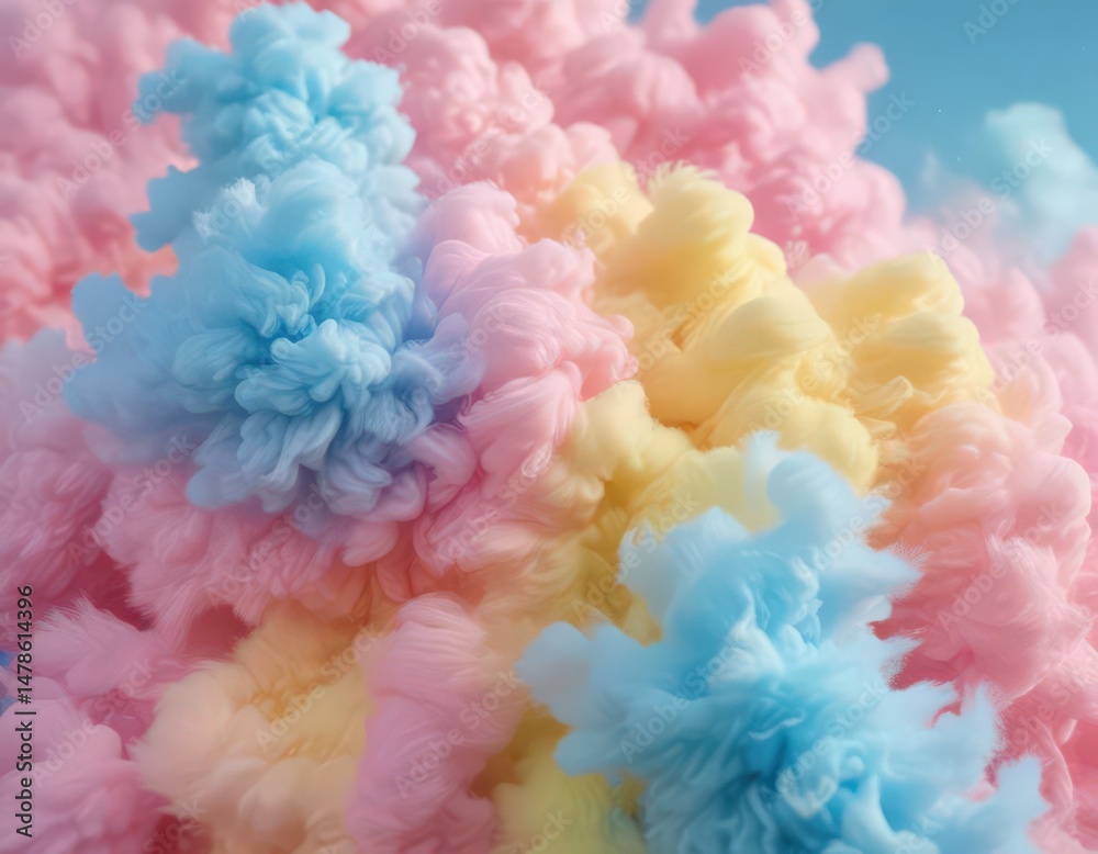 Obraz premium Fuzzy pink, blue, yellow ombre, cotton candy-like texture, ombre, pink