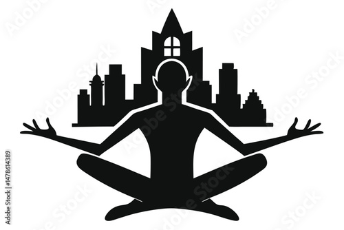 Black Silhouette Urban Yoga Style Reflecting Modern City Culture