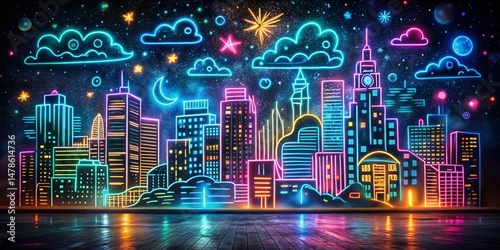 Night Photography Bold Typography Doodle - Abstract Urban Art