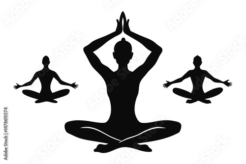 Black Silhouette Watercolor Yoga Poster Illustration in Artistic Style