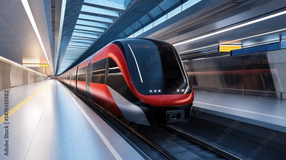 Obraz premium Modern Urban Train at Station with Futuristic Design and Lighting