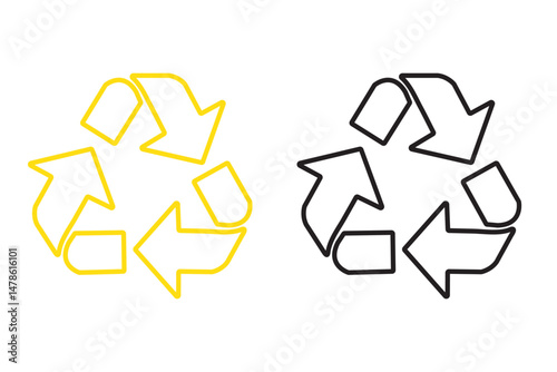 Recycle symbols. Recycling arrow icons. Reusing symbols. Recycling label. Recycle badge. Recycling icons. Recycle, reuse and reduce icons.