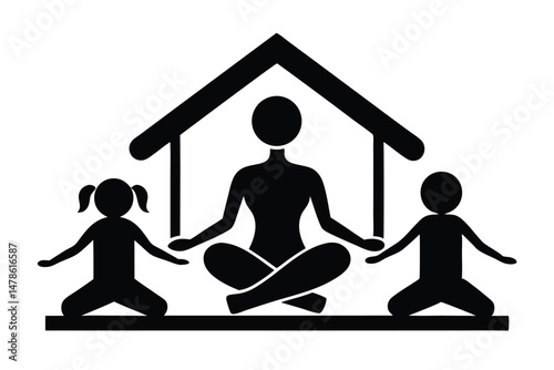 Black Silhouette Home Yoga Practice in Minimal Style