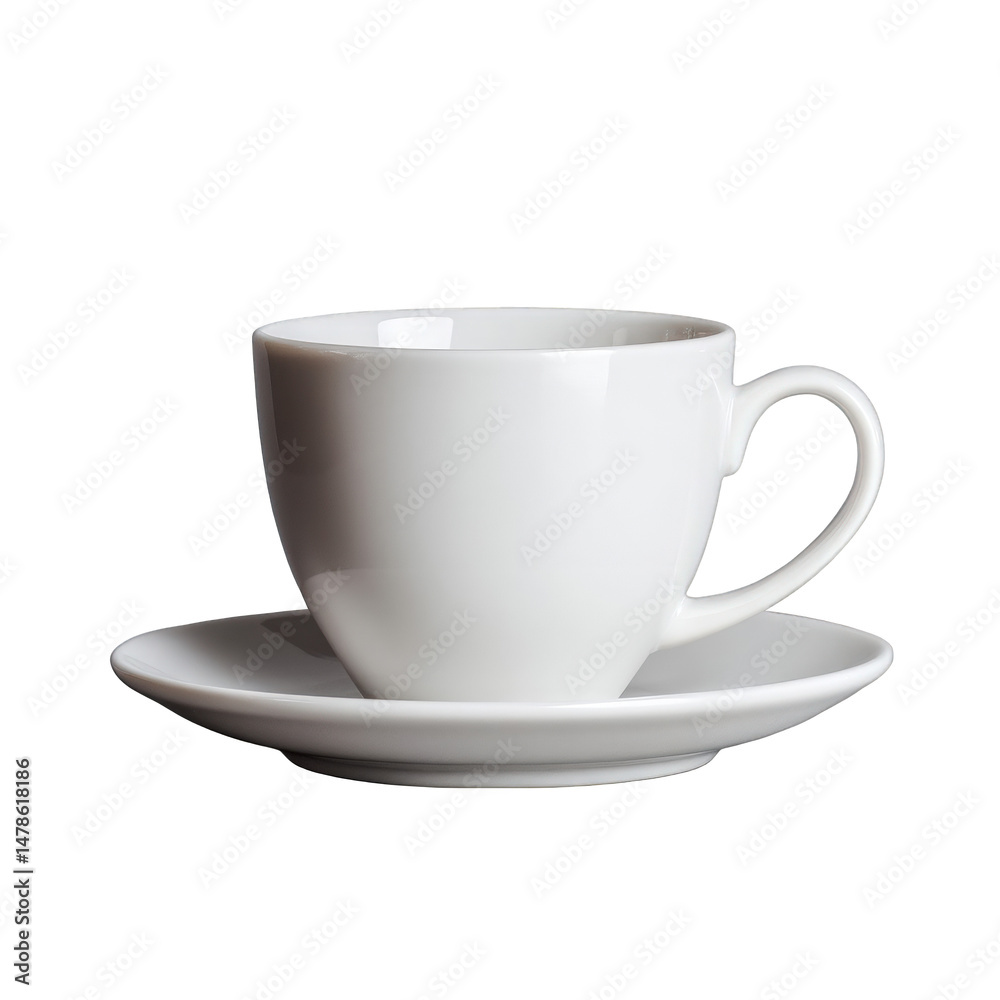 A white ceramic cup and saucer sit on a black background in a simple studio setup A white ceramic cup and saucer sit on a black background in a simple studio setup