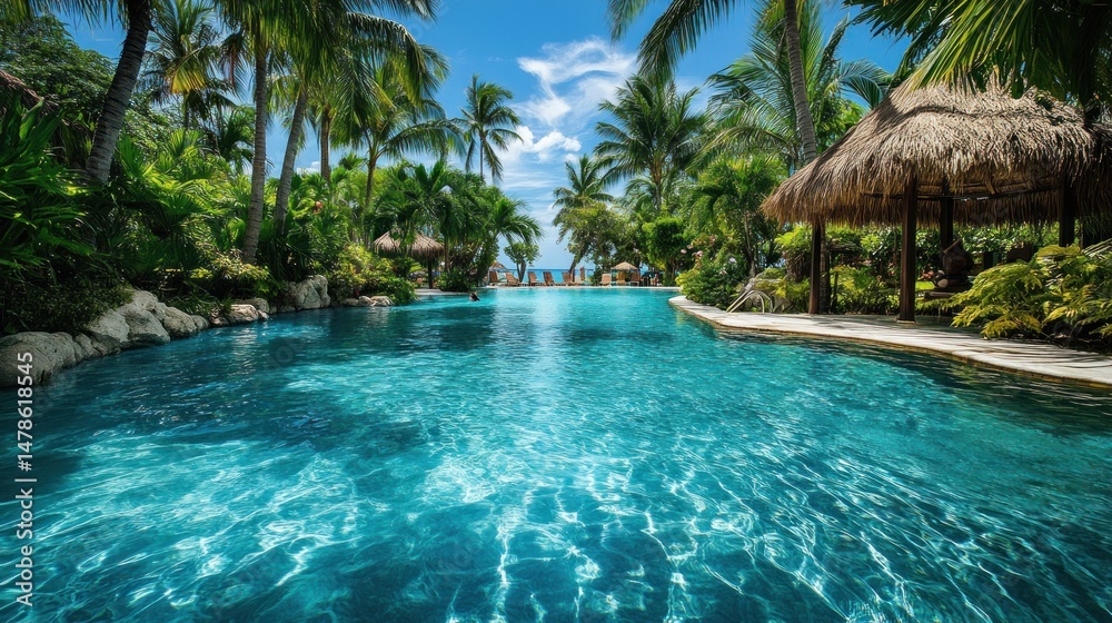 Fototapeta premium Tropical Paradise: Luxurious Resort Pool Oasis