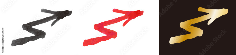 Obraz premium 手描きの矢印。筆のブラシ。落書き風のベクターイラスト。カーソル。