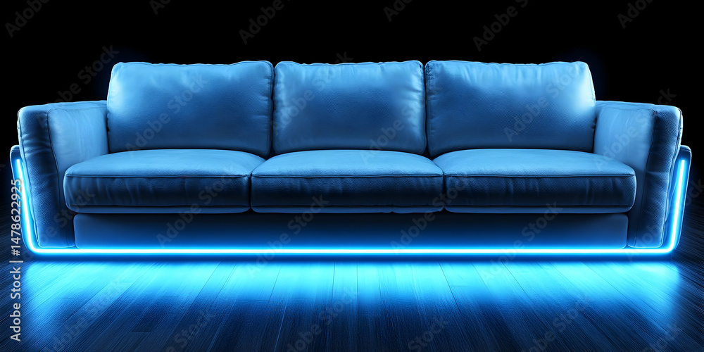 Fototapeta premium Blue Neon Sofa 3D Render