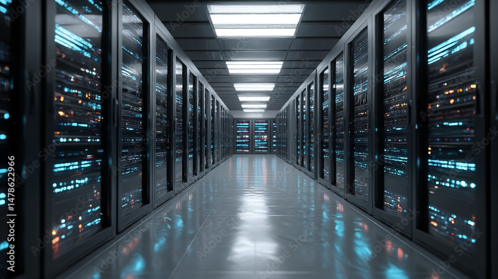 Fototapeta premium Data center server room hosting infrastructure it equipment network computing technology information systems