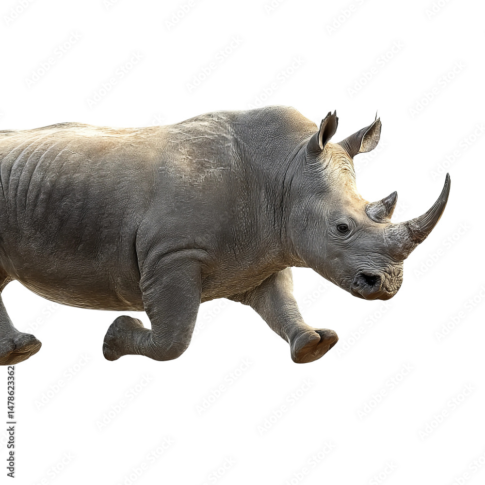 Obraz premium A majestic rhino in motion, captured in a dynamic pose