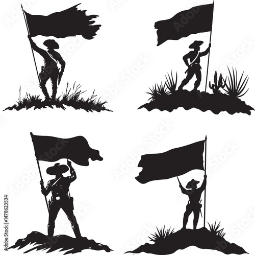Brave Soldier Holding the flag victory silhouette vector
