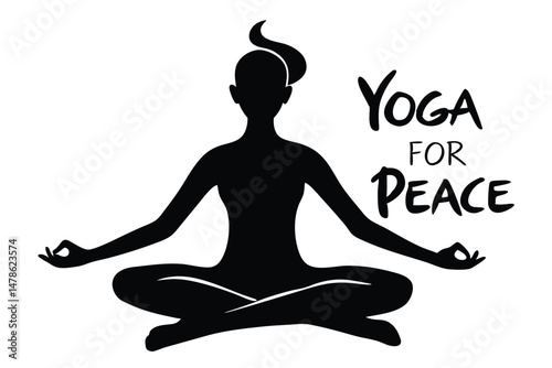 Black Silhouette Yoga for Peace 2018 Style Vector Illustration