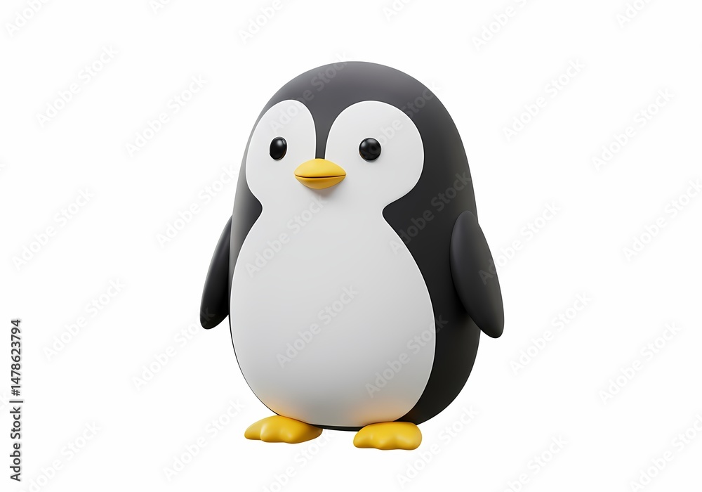 Fototapeta premium Cartoon Penguin Standing Isolated on White Background