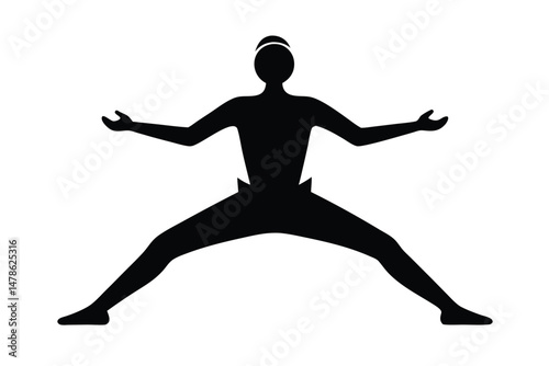 Black Silhouette Yoga Fusion with Tai Chi Style Vector Illustration