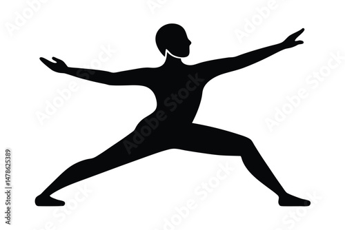 Black Silhouette Yoga Fusion with Tai Chi Style Vector Illustration