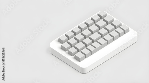 Modern wireless keyboard with gray keys on white background