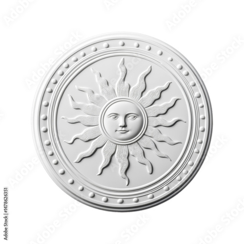 Ornate Sun Face Decorative Ceiling Medallion - White Plaster Relief