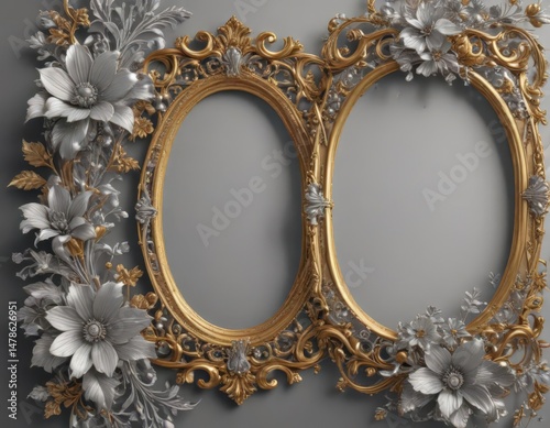 Intricate gold & silver floral frames, vintage style, leaf, floral-frame